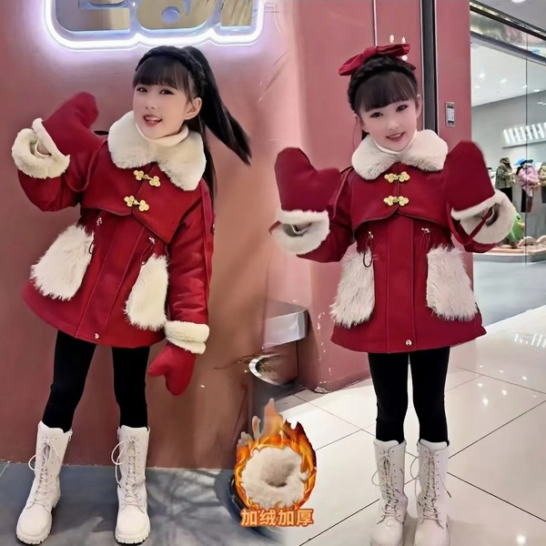 儿童派克服外套2024冬季新款中大童加绒加厚时髦中长款派克服洋气