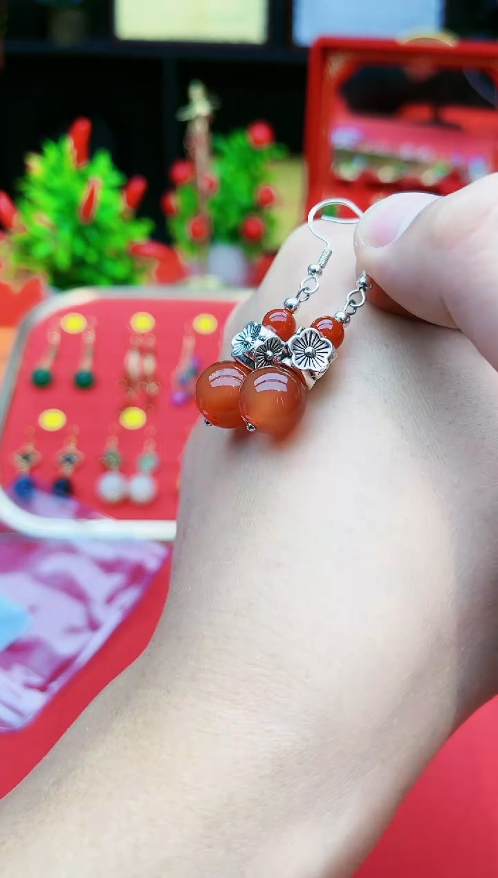 【闪购商品】南红玛瑙耳饰银S925镶嵌422000