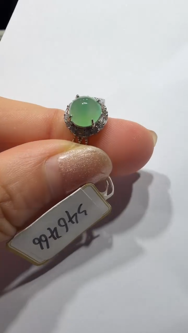 银S925镶嵌戒指翡翠925银镶缅甸A货翡翠戒指