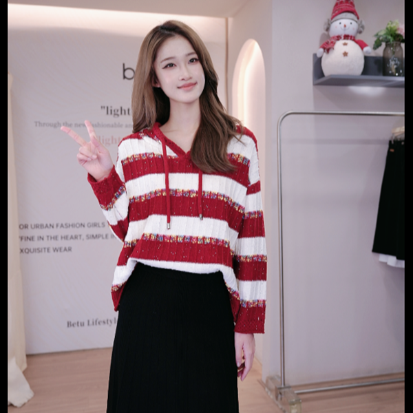 Betu/百图25年冬季新款时尚舒适宽松撞色针织套头针织衫2601X17