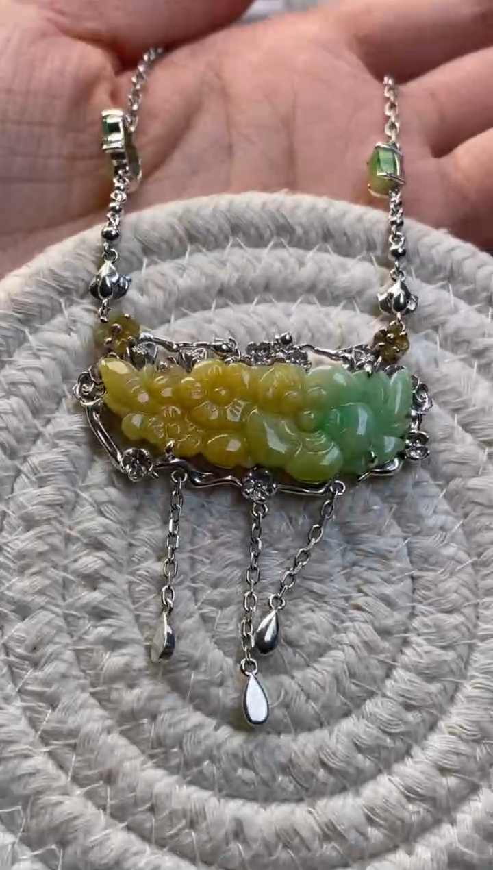 颈饰银S925镶嵌翡翠净货15769