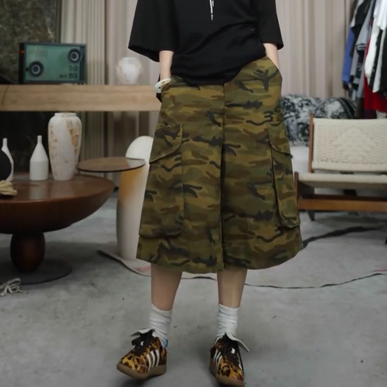 infobyfive福利夏季新款迷彩印花休闲裤五分裤中裤NF0504059