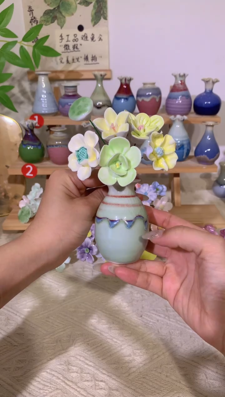陶瓷一套6支陶瓷花＋小陶瓷（默认微瑕）