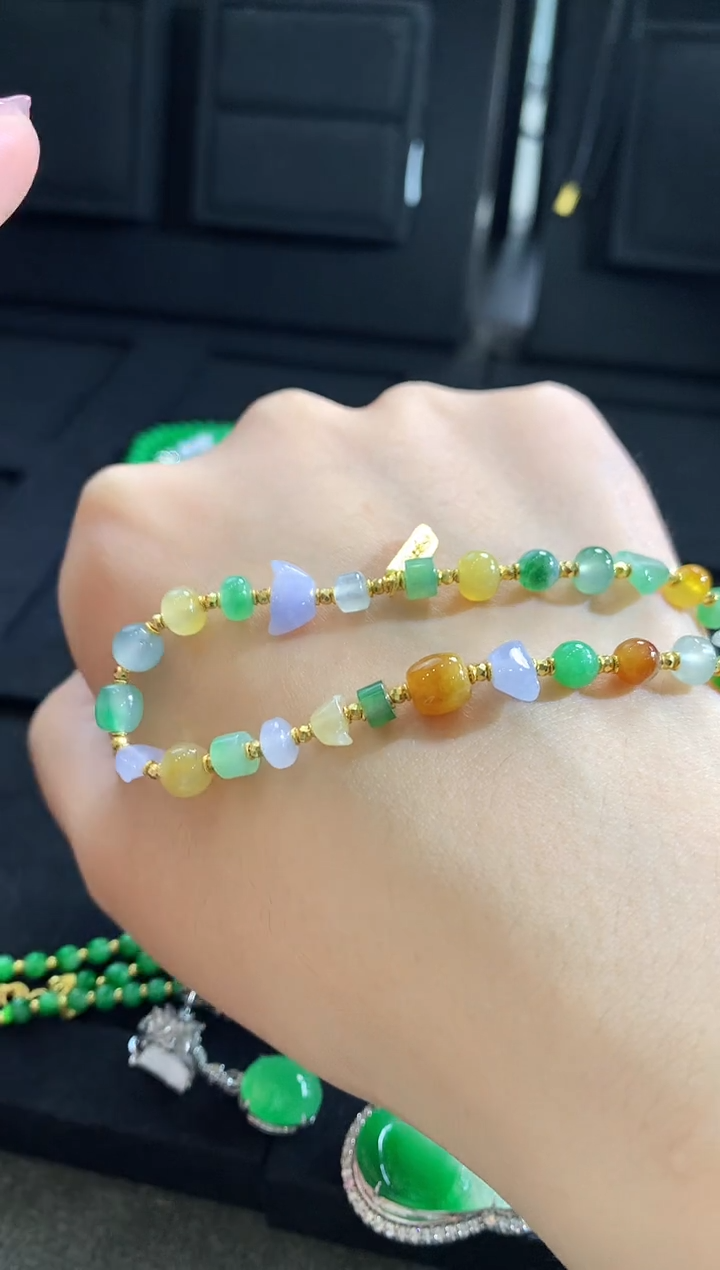 【闪购商品】翡翠手链18K金镶嵌手饰