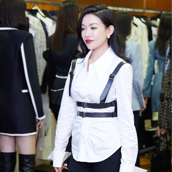 MAGGIEMA马婧原创设计师款摩登雅致飒精致空气白收腰小众衬衫417S