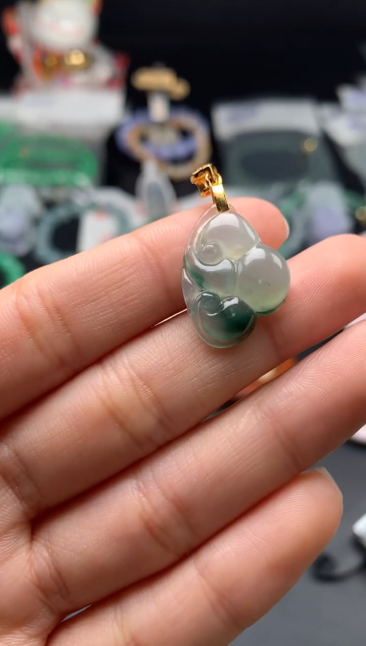 银S925镀金镶嵌挂件翡翠50卡4.8x21.6x15.7