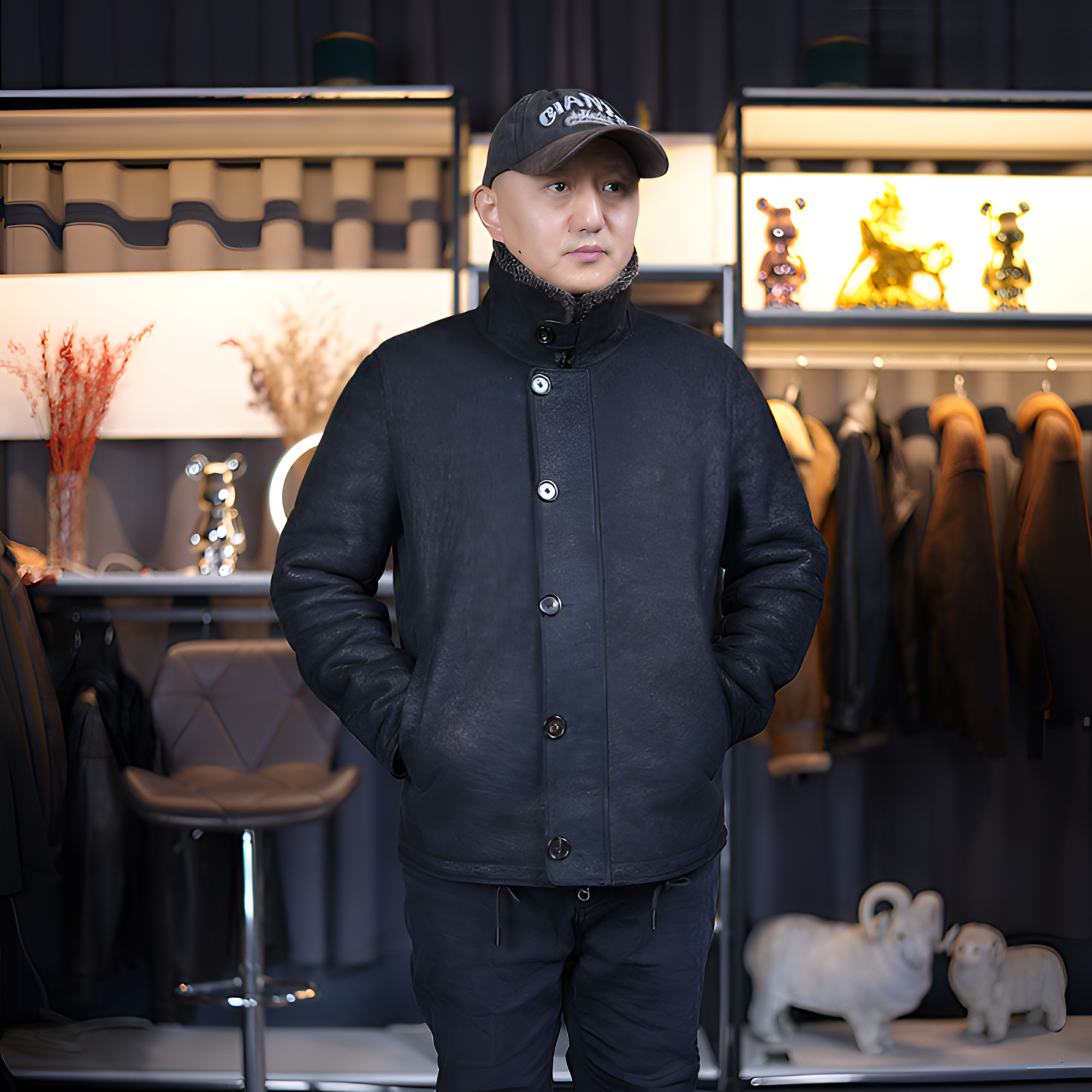 原生态皮毛一体真皮真毛油蜡水洗复古做旧冬季保暖男士皮草外套