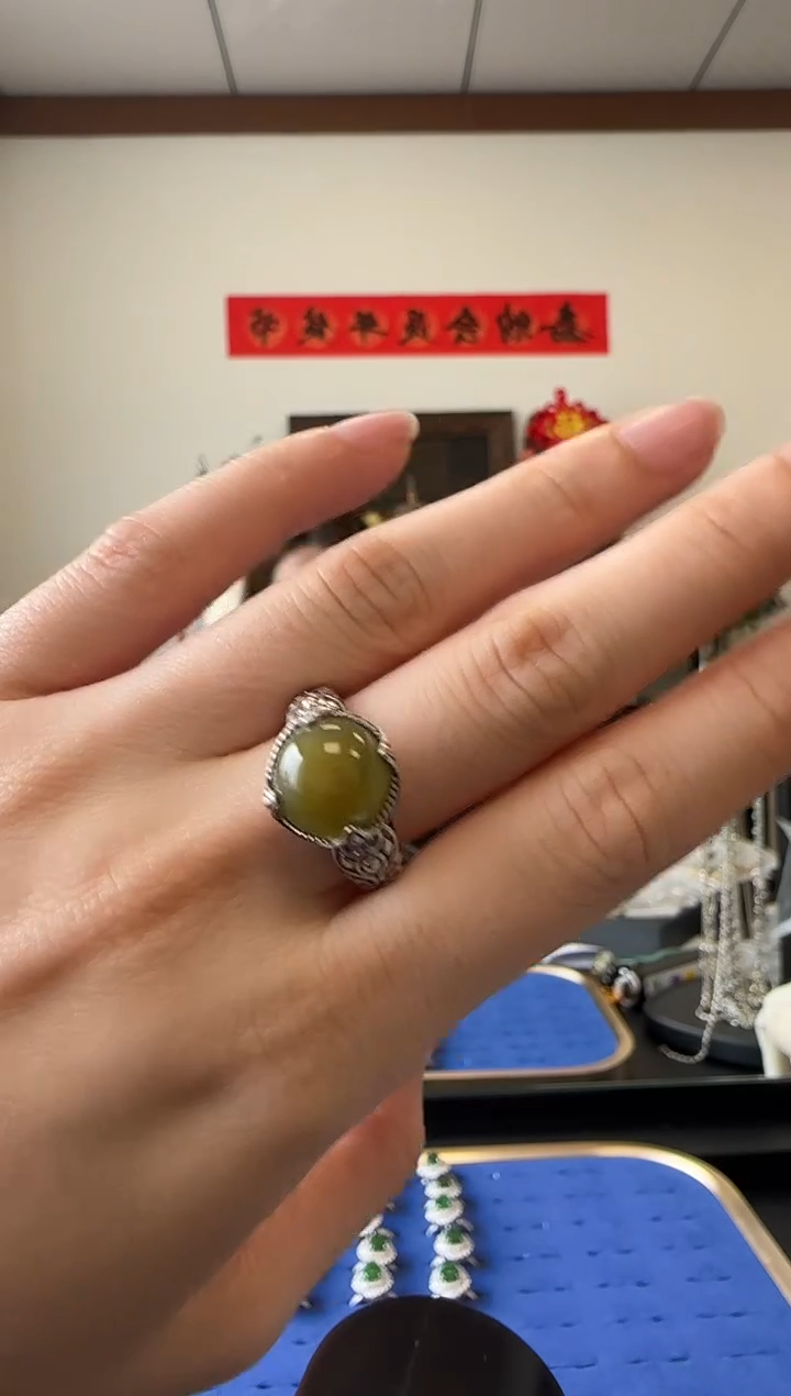【闪购商品】翡翠戒指银S925镶嵌银镶