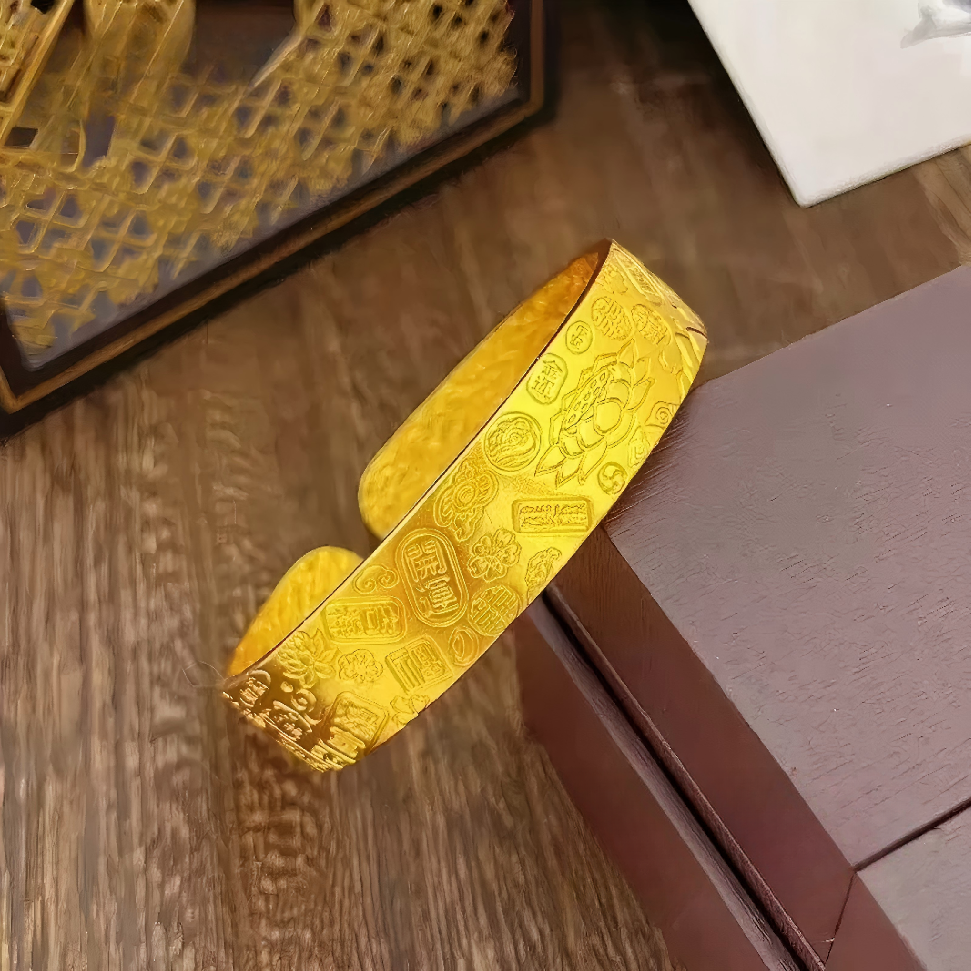 合金手镯 合金手镯镯子新中式国风大气大克重宽版吉言开口手镯