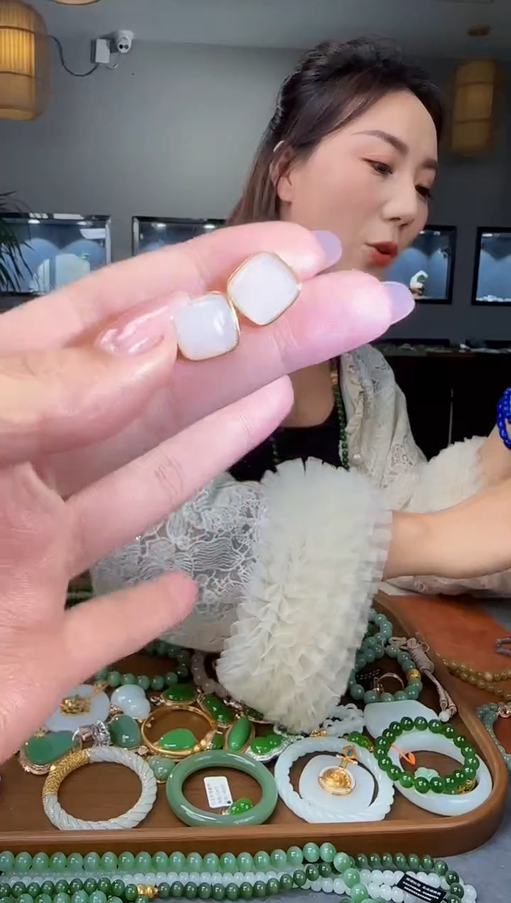 银S925镶嵌和田玉耳饰12