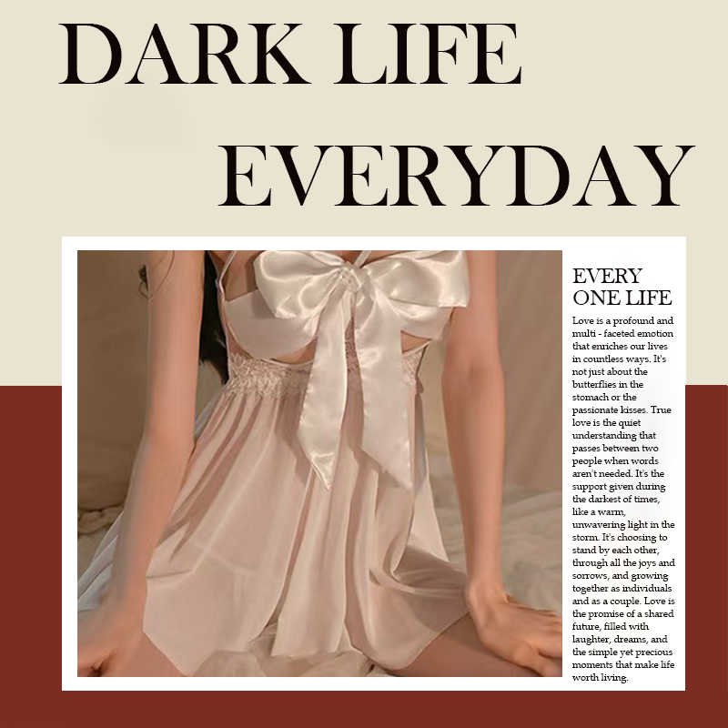 「解开礼物」系带短款网纱性感露背睡裙女士纯色纯欲风蕾丝