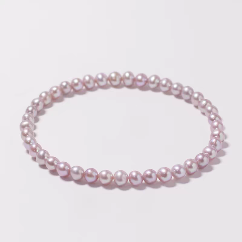 S【樱花粉】5-6MM天然淡水珍珠强光手链稀缺冷艳淡紫色手串DSL00887