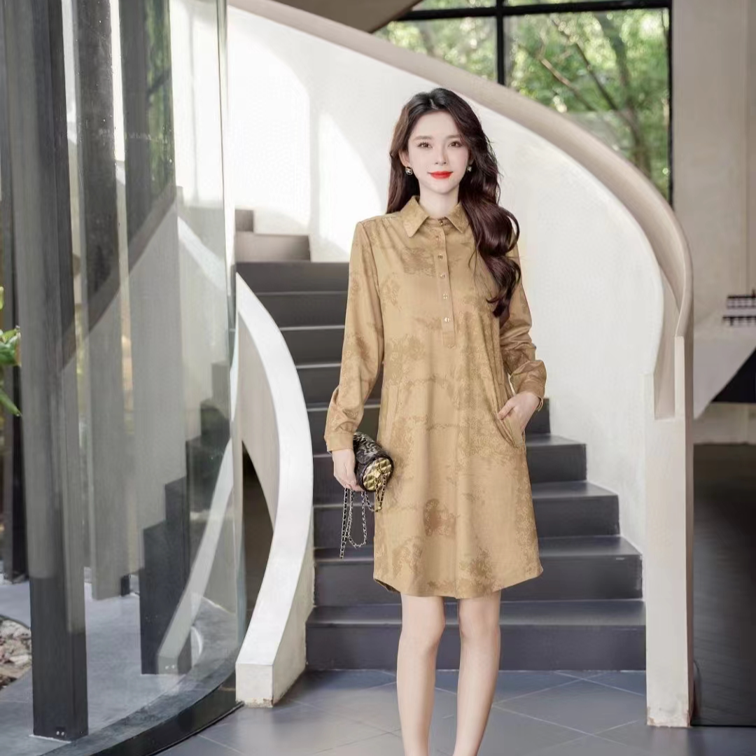 【编号170】驼格长袖直筒连衣裙175883