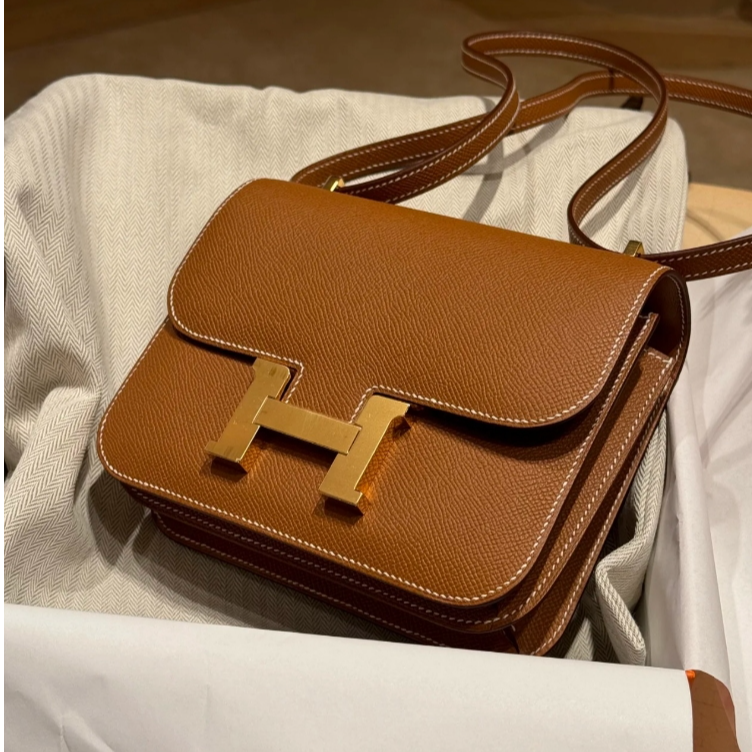 全新未使用 Hermes/爱马仕 贝贝/康康19金棕金包/b刻全套