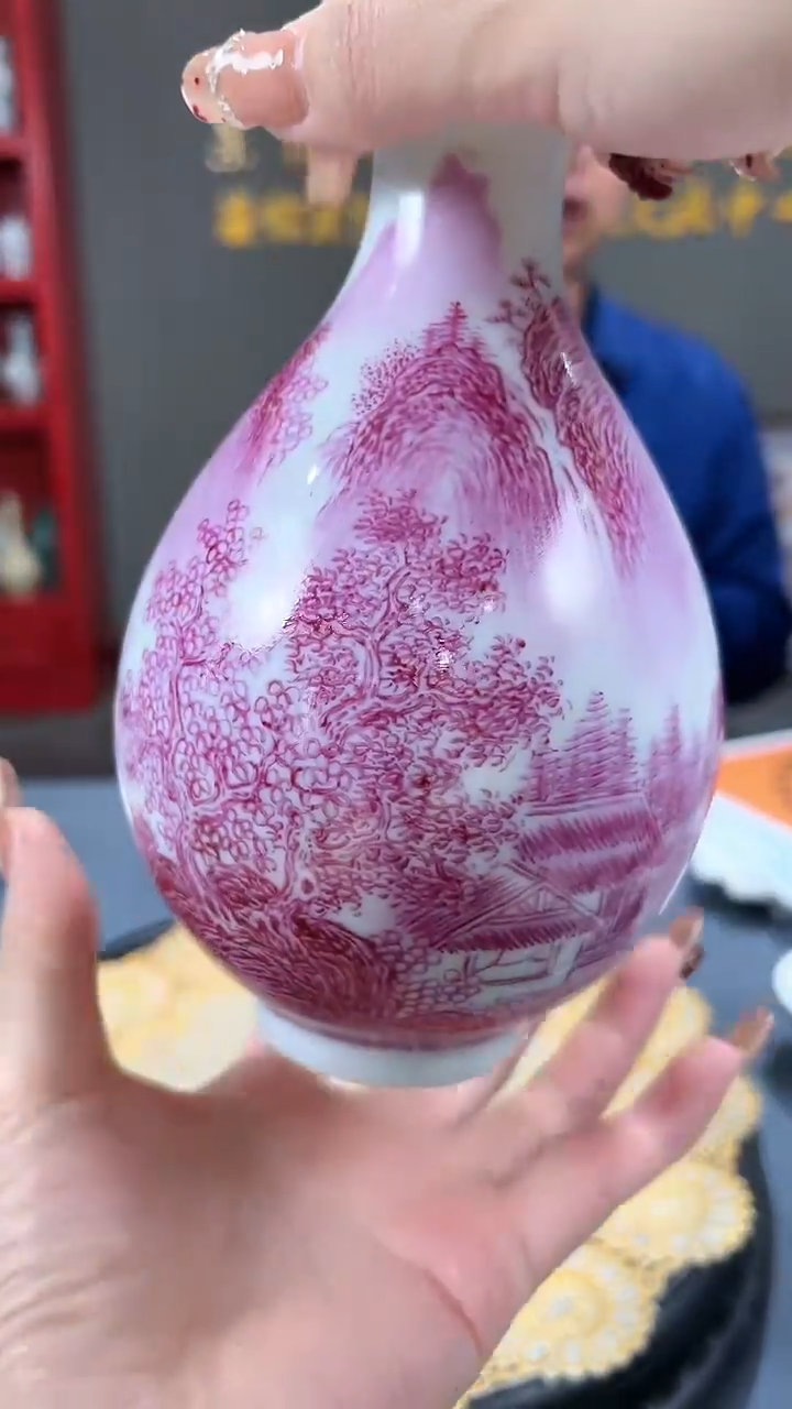 【闪购商品】官窑瓷画院675官窑瓷画院玛瑙红山水玉壶春