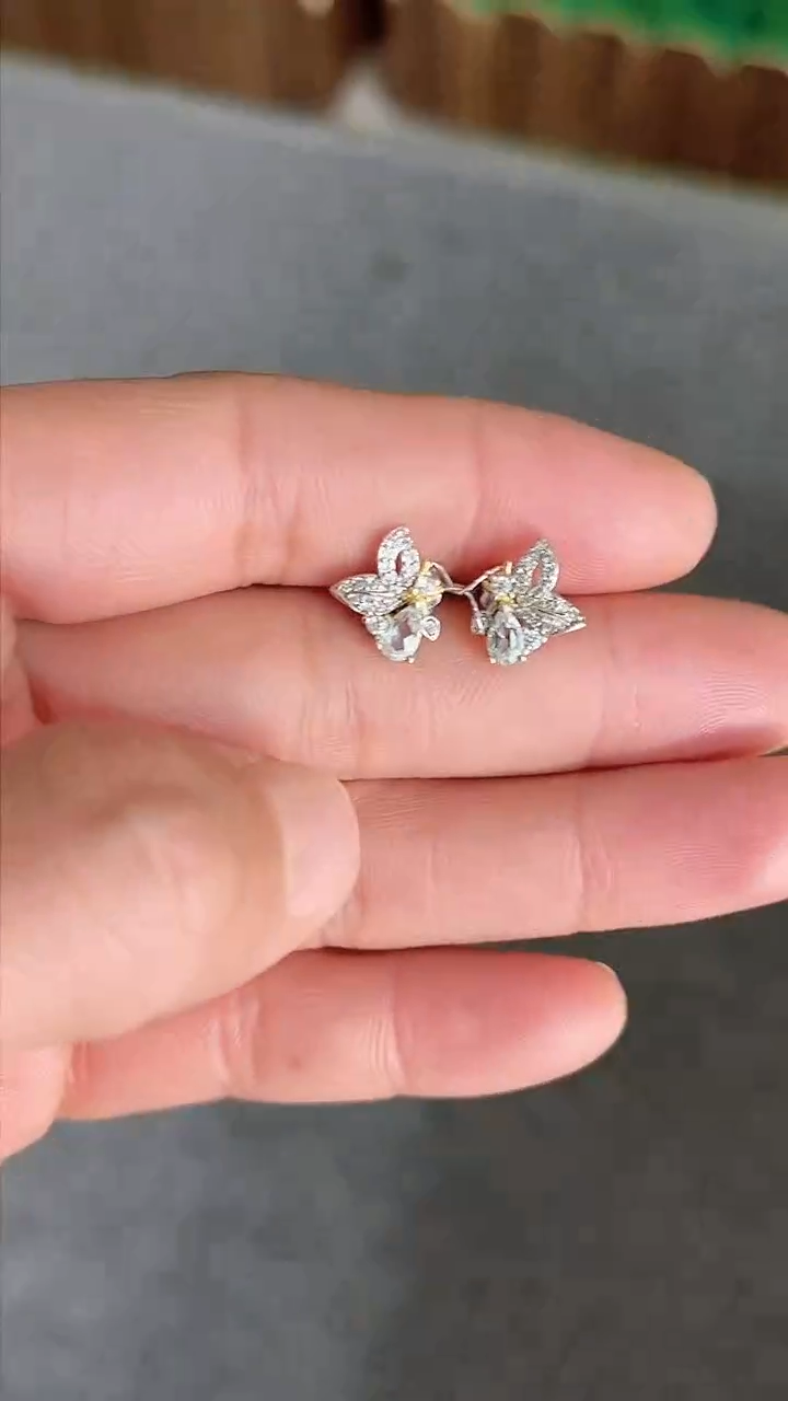 【闪购商品】海蓝宝石耳坠银S925镶嵌耳钉