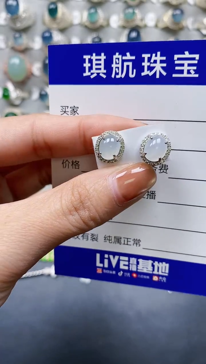 【闪购商品】翡翠耳饰银S925镶嵌0740