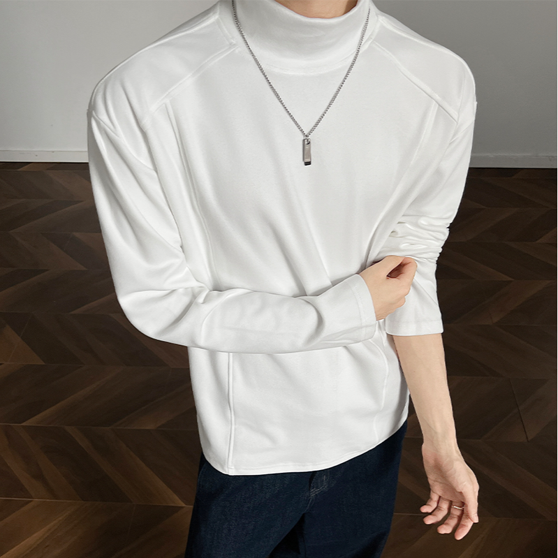 OWH纯色德绒半高领长袖T恤男潮牌拼接解构设计秋冬穿搭百搭打底衫