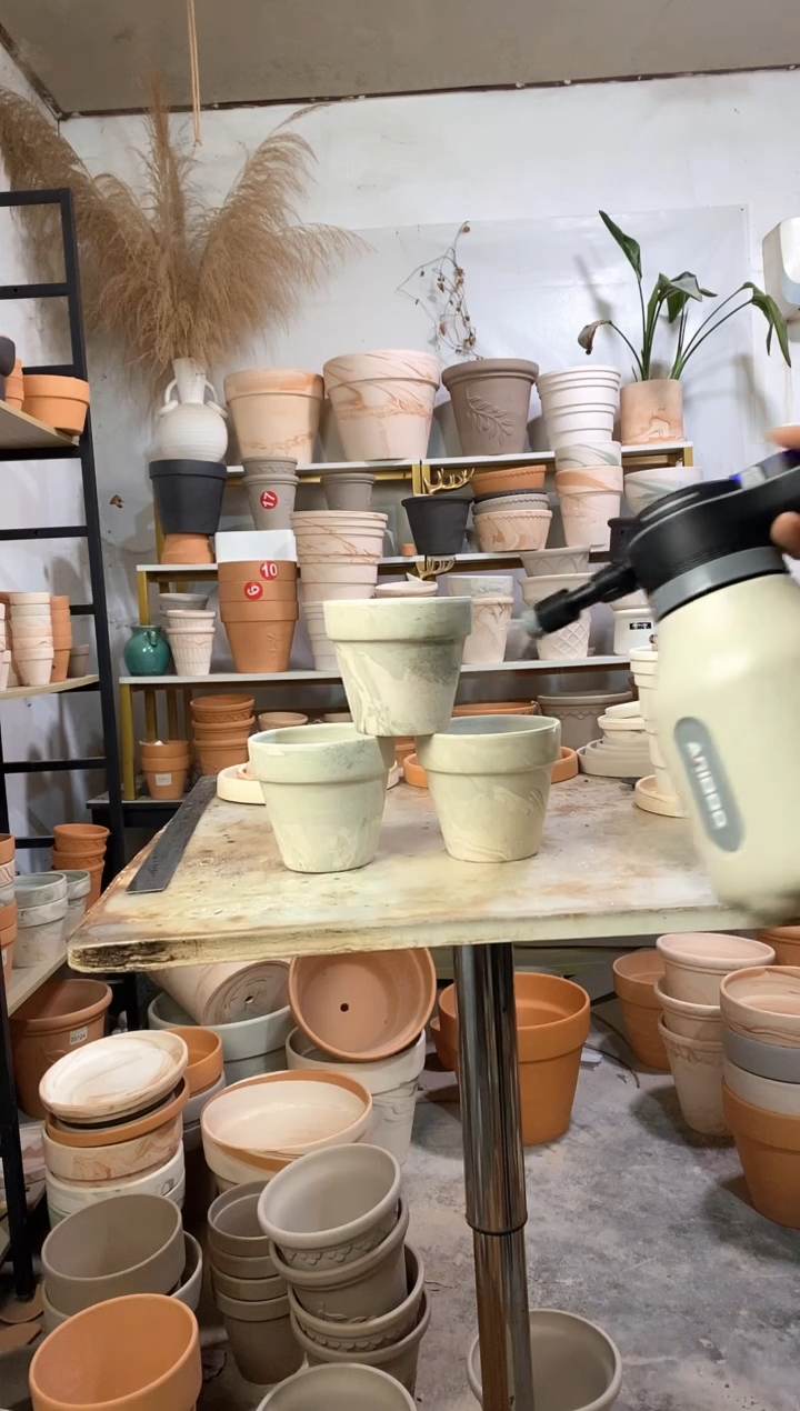 12*10绿白陶 3盆无托