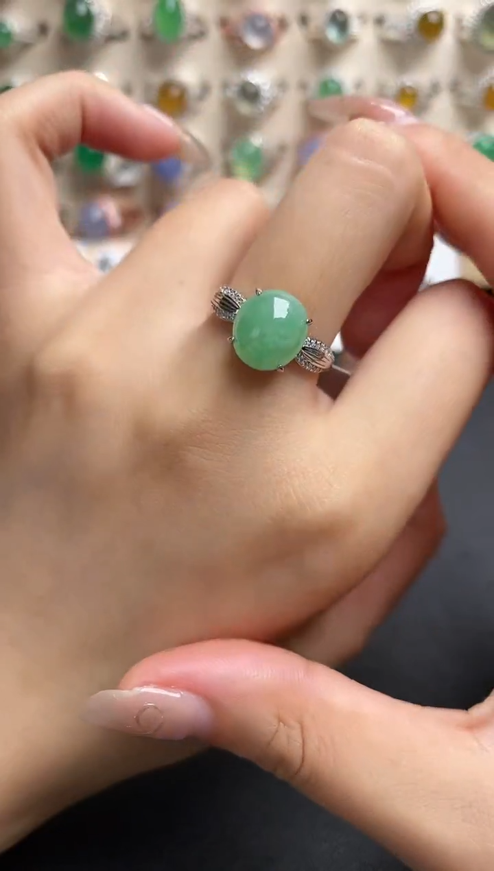 【闪购商品】翡翠银S925镶嵌戒指一物一证一礼盒