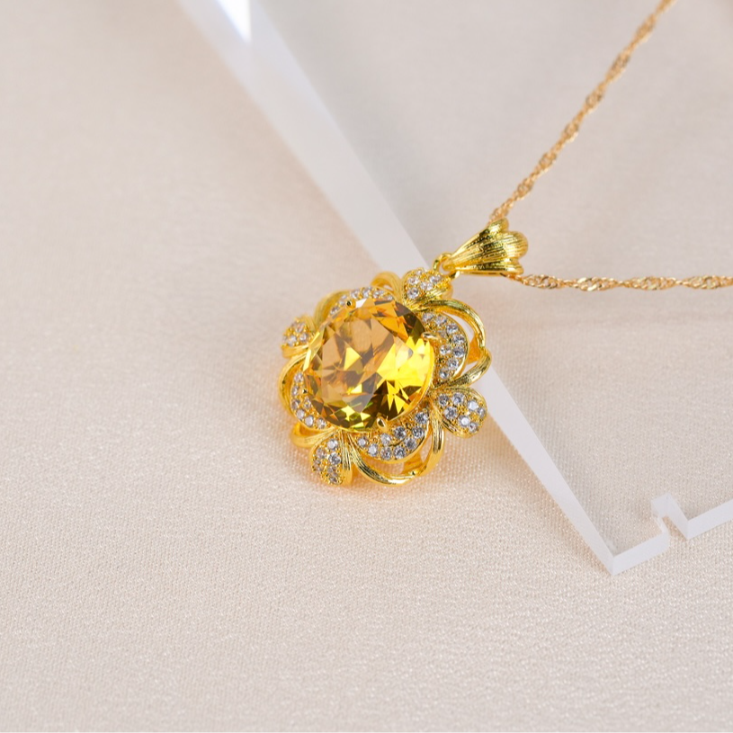 铜合金项链 气质轻奢时尚百搭金色黄色优雅坠链项链锁骨链7245-2