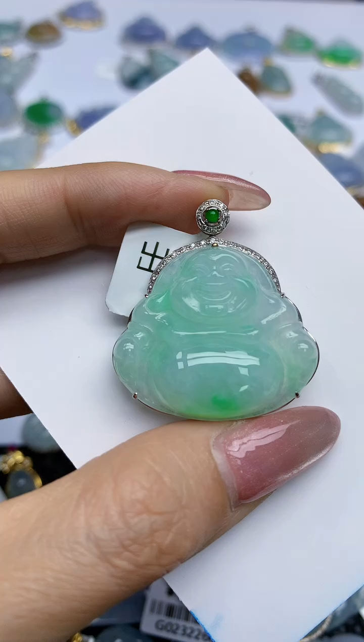 【闪购商品】翡翠挂件18K金镶嵌天然翡翠A货