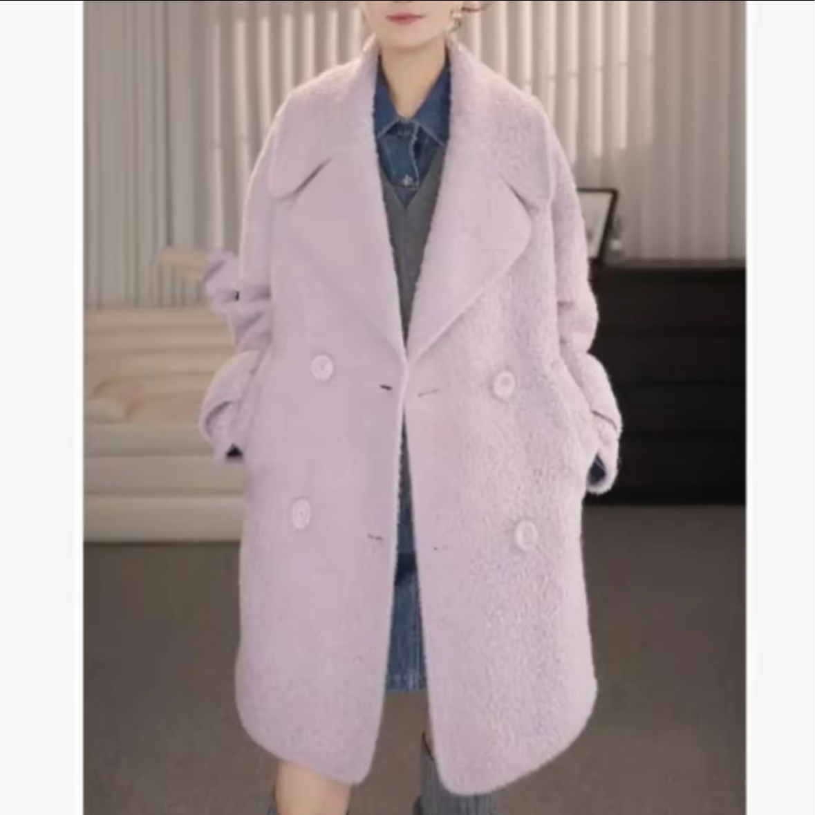 AMASS/阿玛施秋冬时尚双排扣长款翻领廓形毛呢大衣外套女5400842
