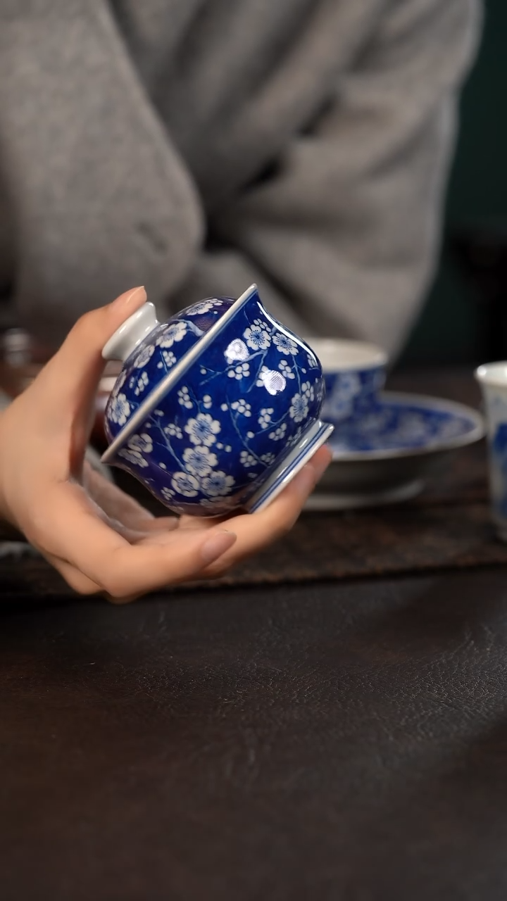 【闪购商品】杯HLX陶瓷蓝地冰梅布袋盖碗