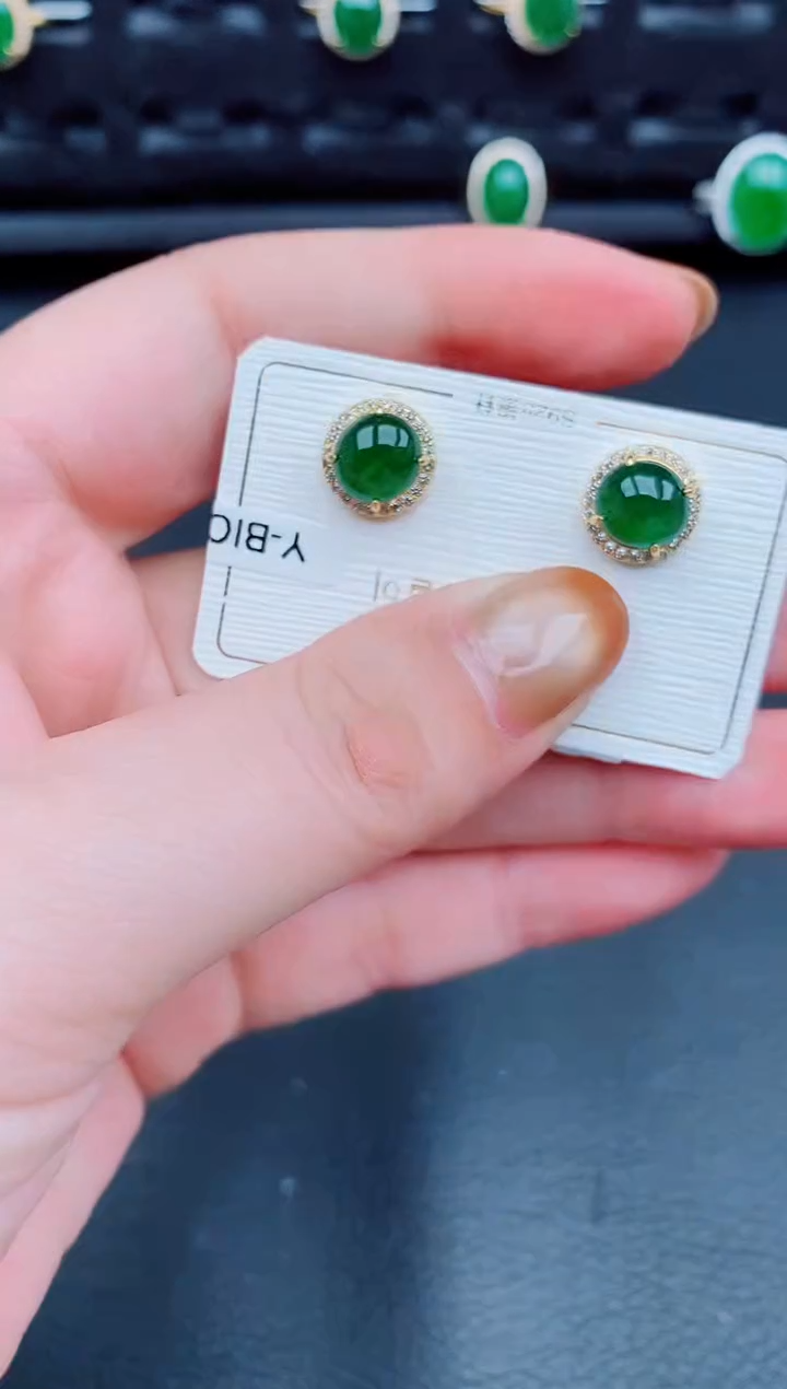 【闪购商品】翡翠耳饰银S925镶嵌天然a货翡翠356