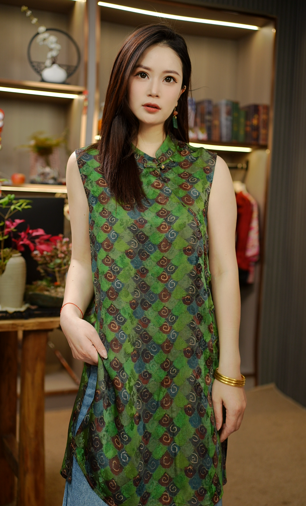 【伯虎说1856-F】菱形格——2025新款新中式时尚中长款短袖