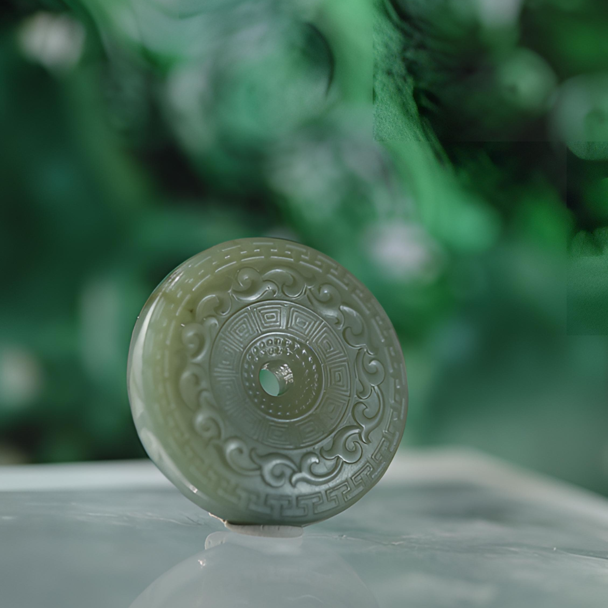 【臻玉之堂】008 和田玉碧玉祥云平安扣双面雕刻龙凤呈祥