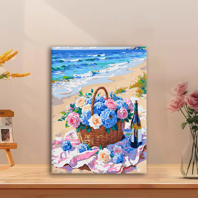 (海畔芳菲）diy数字油画红线条手工填涂色解压治愈送礼丙烯装饰画