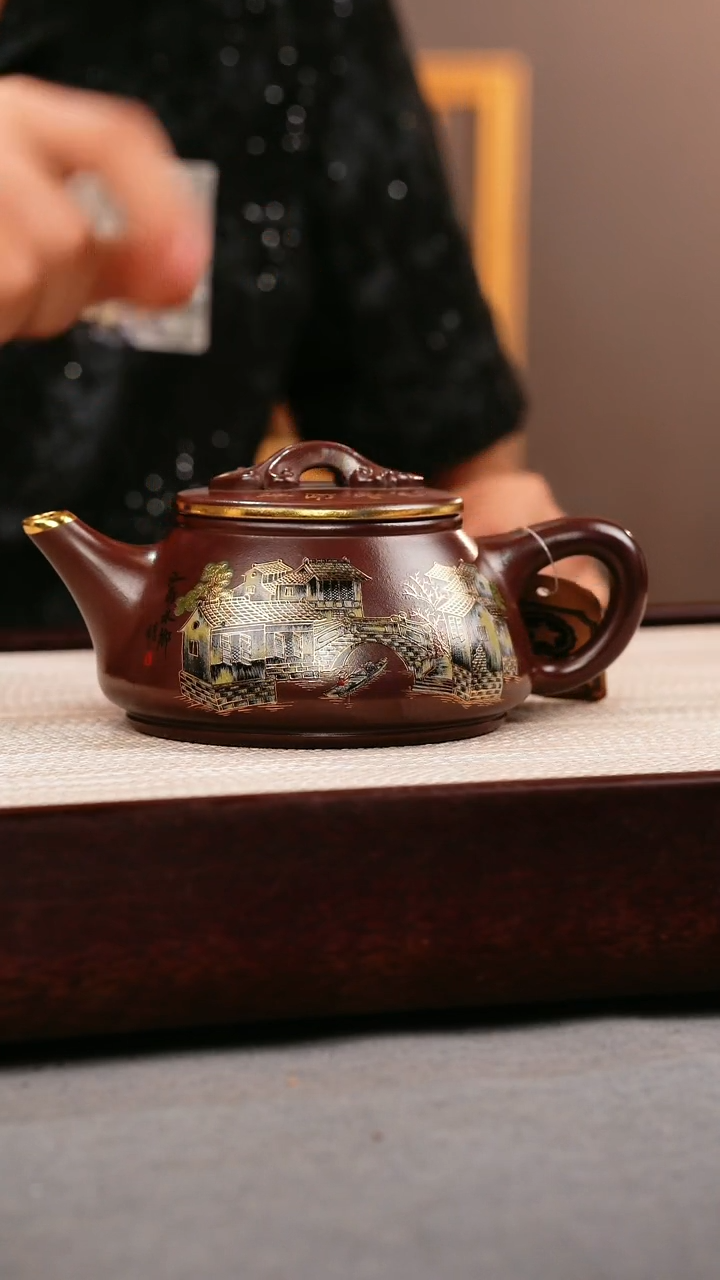 茶壶紫砂石红 剑流石瓢 忆江南珐琅彩