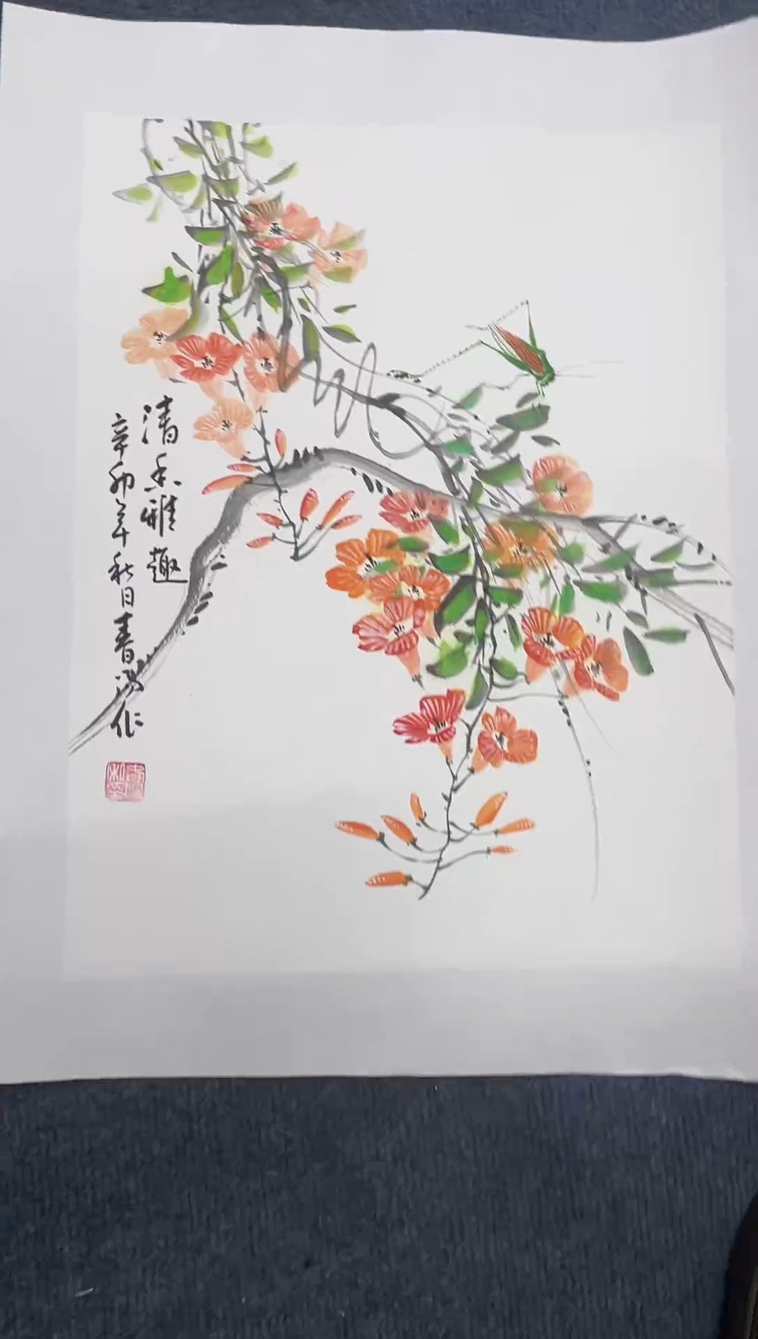 竖款精品小幅两平尺花鸟