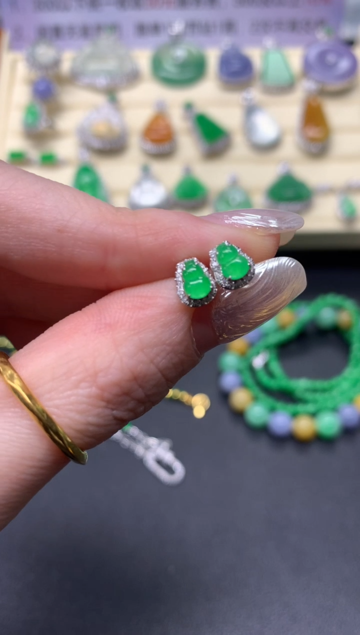 【闪购商品】翡翠耳饰18K金镶嵌耳饰|2100+210