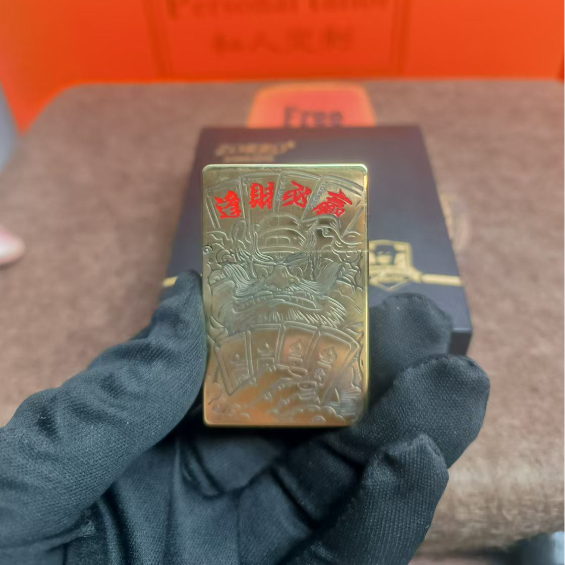 ZORRO 逢财必赢 佐罗二代打火机超薄黄铜顺财神煤油机薄款送礼物