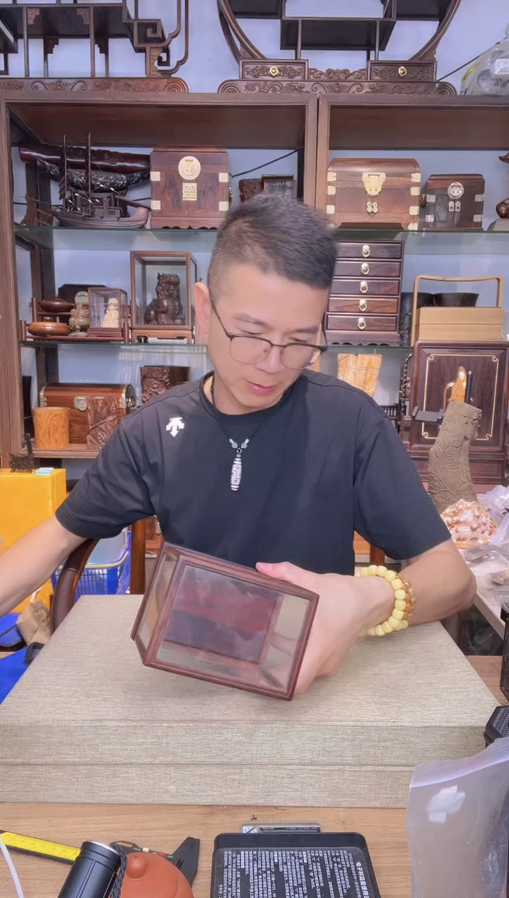 乌木类架子909微凹实木横式玻璃罩