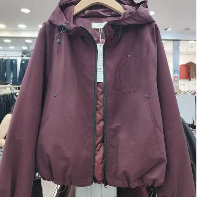 新款Y885紫厚款拉链连帽外套8818