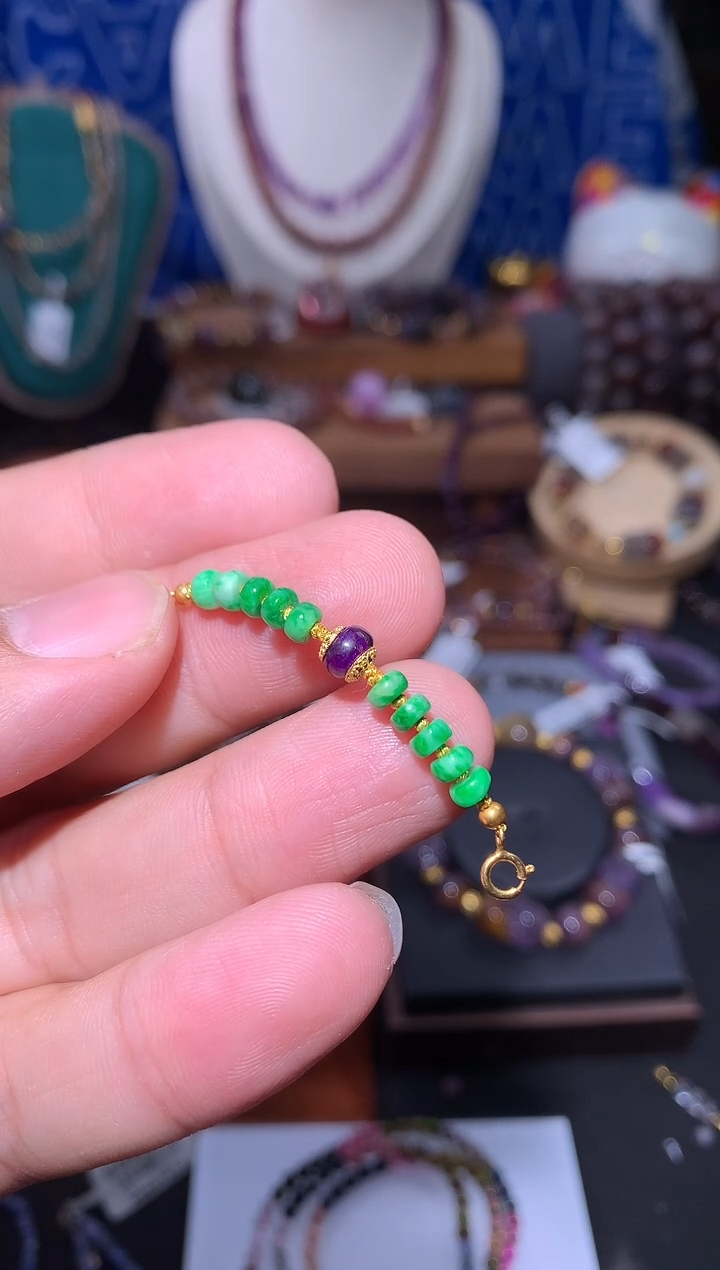 项链18K金镶嵌翡翠翡翠延长链