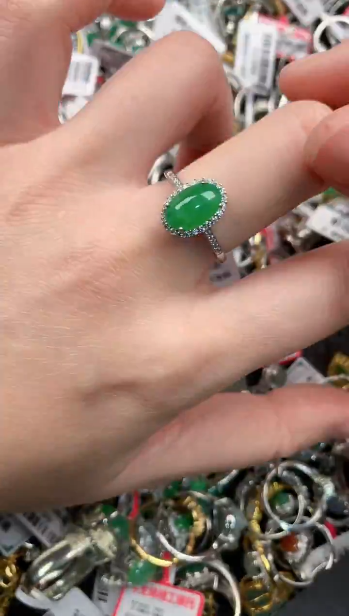 银S925镶嵌戒指翡翠444---4