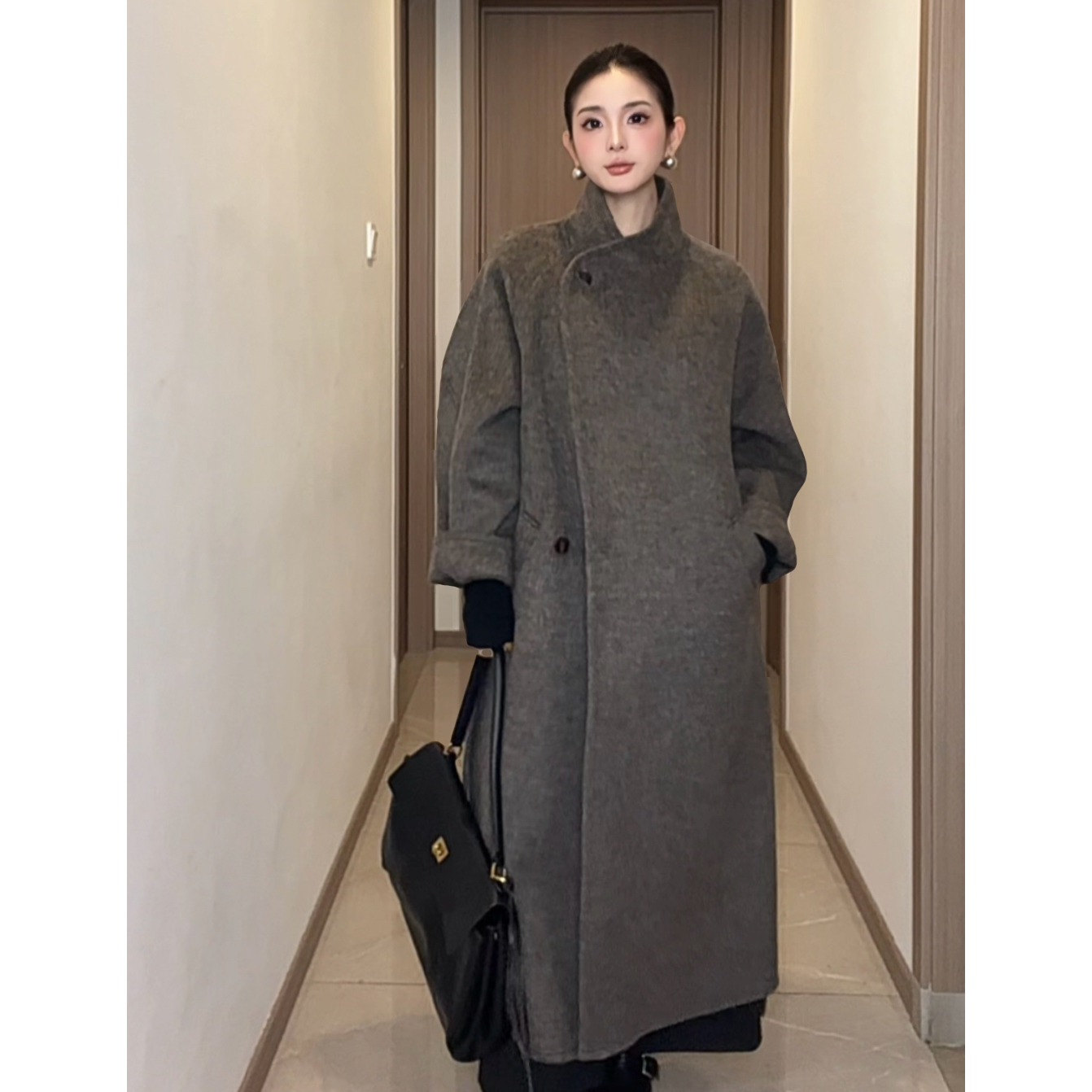 【人生大衣】【插肩袖】【大翻领版型巨显瘦】秋冬超长款羊毛大衣高奢