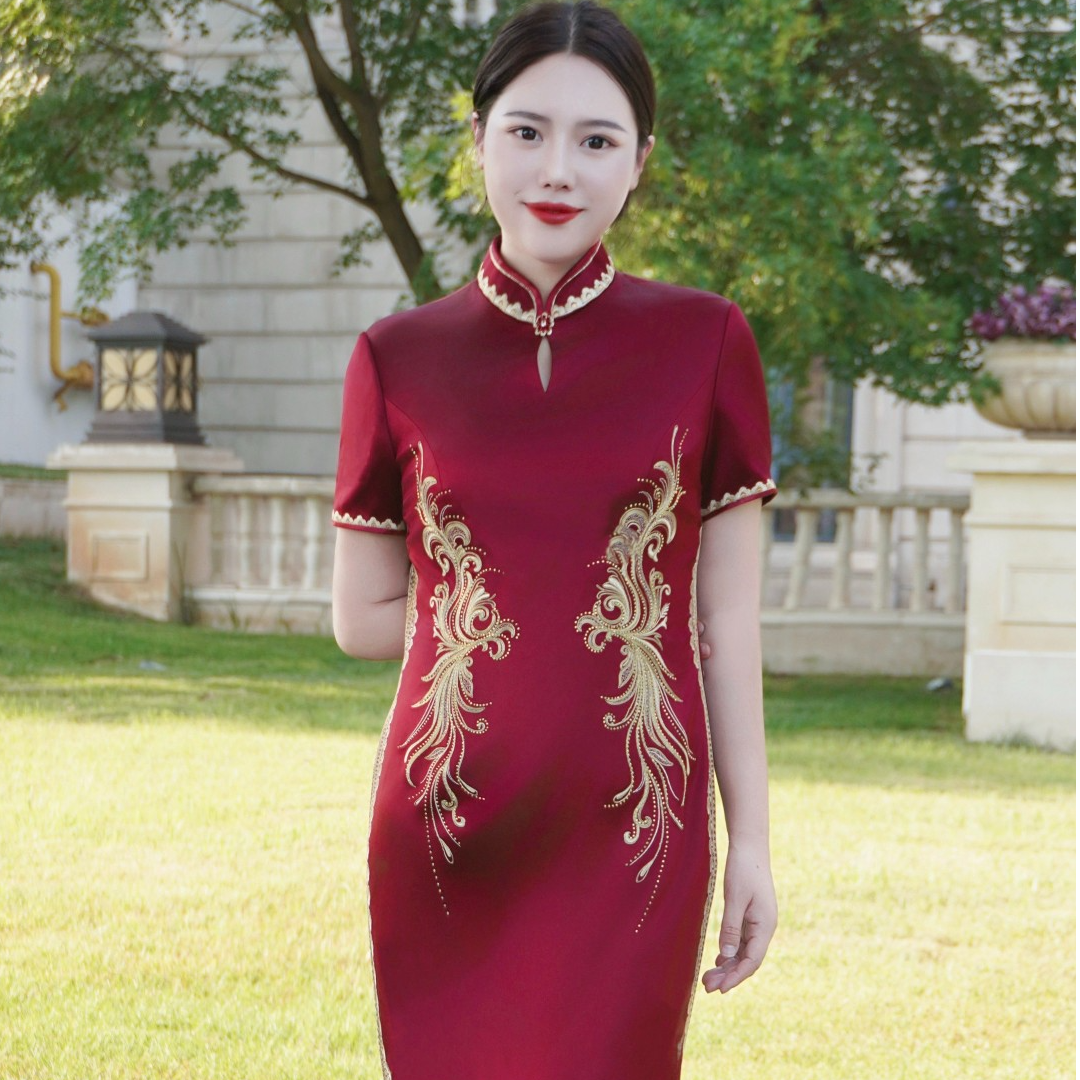 新款气质高端喜婆婆喜妈妈醋酸旗袍婚礼妈妈礼服