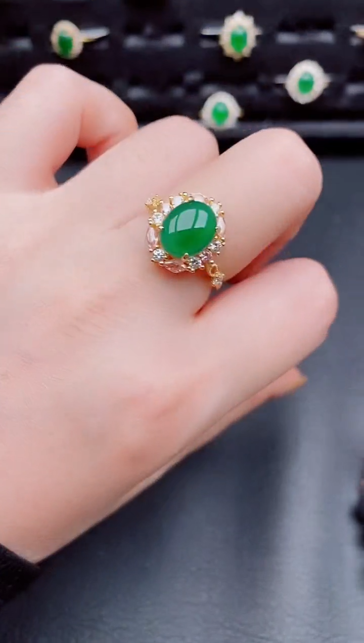 【闪购商品】翡翠戒指银S925镶嵌天然a货翡翠261