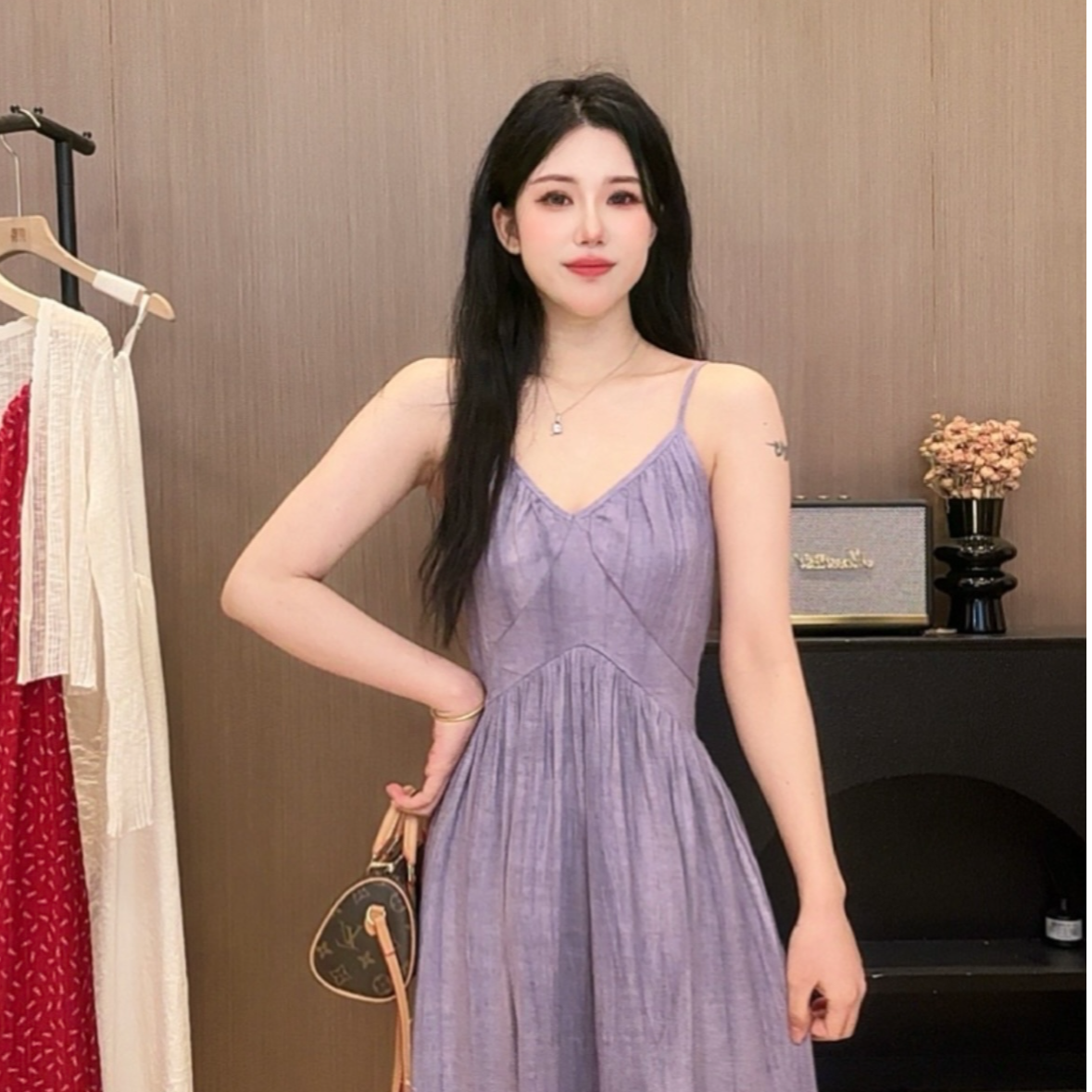 2025夏季法式温柔风紫色时尚吊带小众甜美初恋显瘦收腰法式长裙