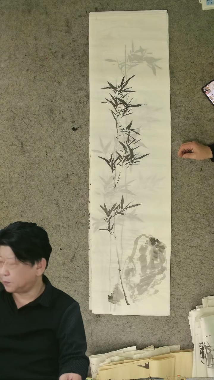 国画四尺对开  墨竹条屏 34*138cm