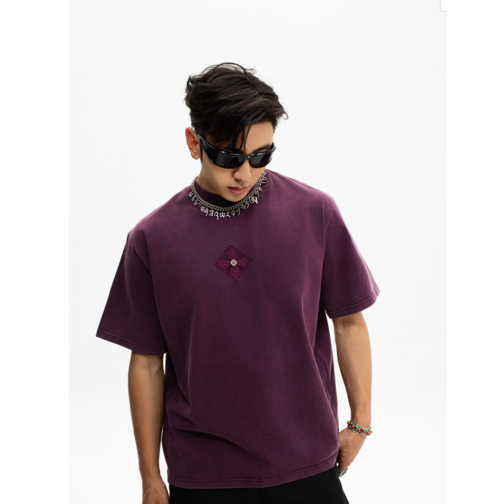 CHAWALANDRO夏瓦兰卓金刚杵系列305克重磅水洗做旧刺绣情侣短袖x