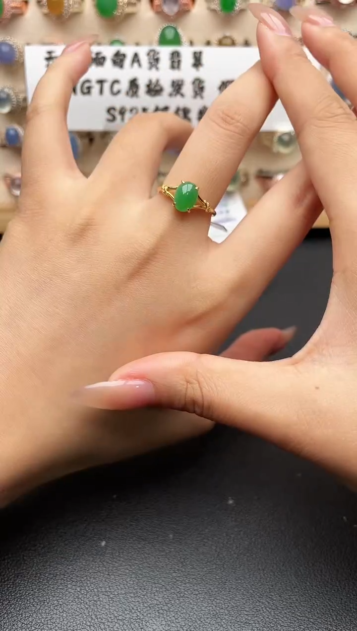 银S925镶嵌戒指翡翠一物一证一礼盒