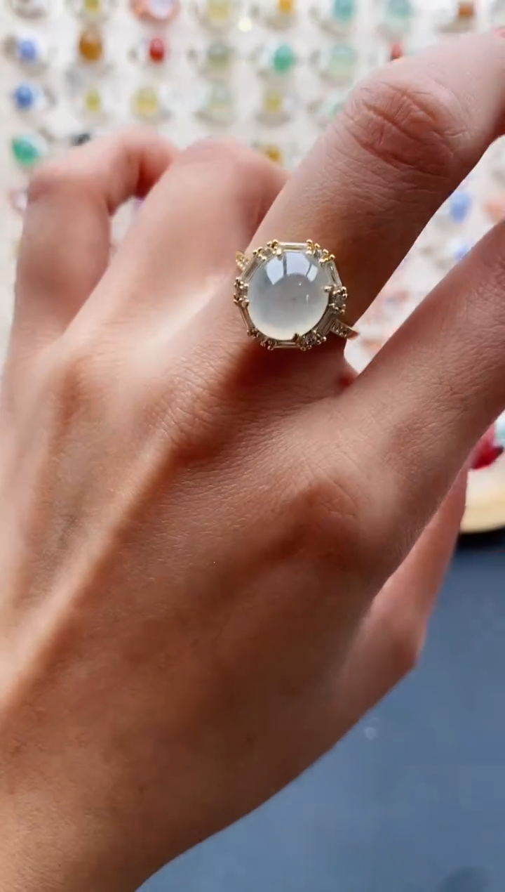 【闪购商品】翡翠戒指银S925镶嵌缅甸天然A货翡翠222 3+5