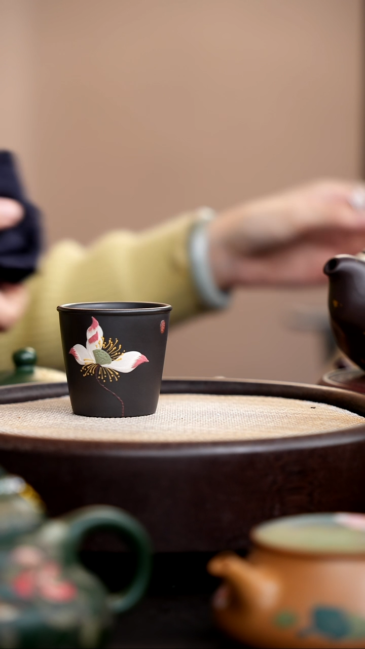 茶壶紫砂石黄直口杯荷花