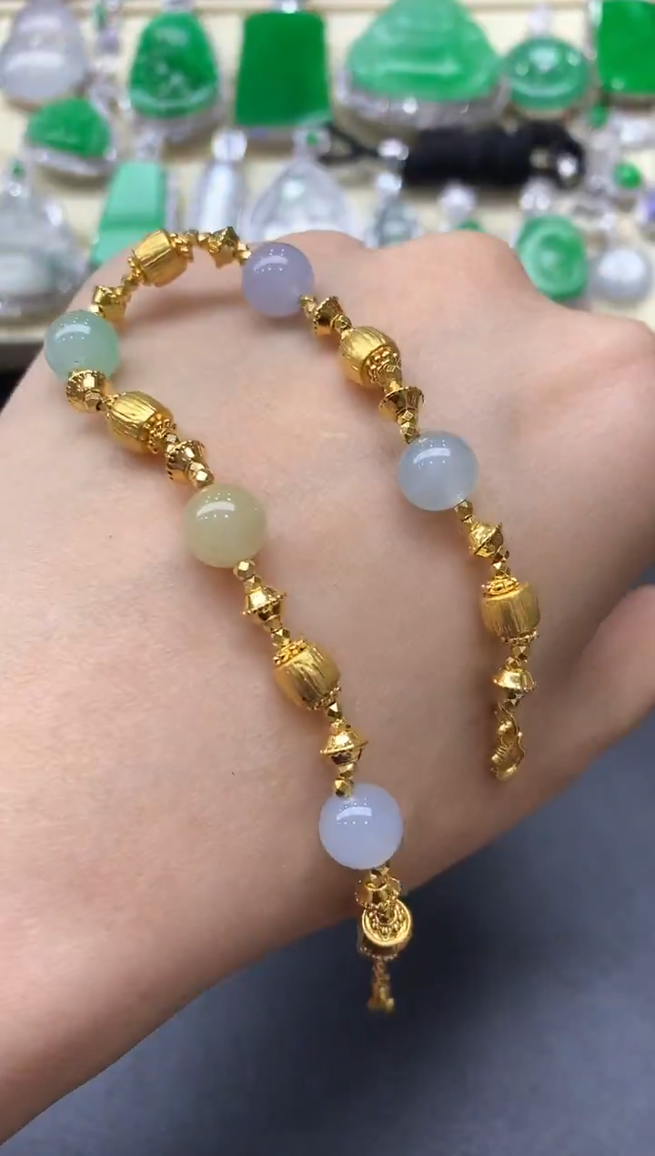 足金镶嵌手链翡翠380-中国好珍宝